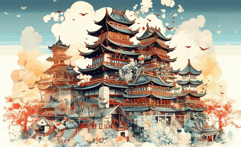 小清新水彩风格古风风景插画,插画/手绘图,插画/手绘图库,插画/手绘图下载,插画/手绘